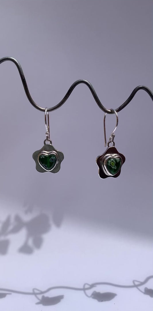 Aretes corazón verde